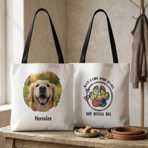 Bolso De Tela Chica Perro Rescatada Acuarela Colorida