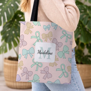 Bolso De Tela Chica Personalizada Lindo Lazo Nombre Rosa Pastel