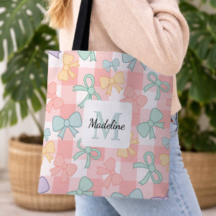 Bolso De Tela Chica Personalizada Lindo Lazo Nombre Rosa Pastel