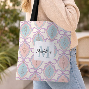 Bolso De Tela Chica Personalizada Pastel Lindo Lazo Nombre Azul 