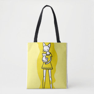 Bolso De Tela "Chica Personalizado lindo con vestido con gatito