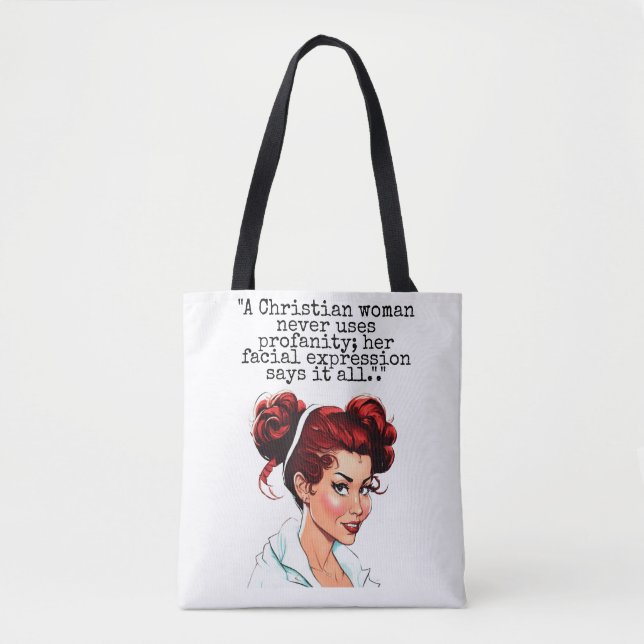 Bolso De Tela Chica Pinup, con Tote de humor cristiano (Anverso)