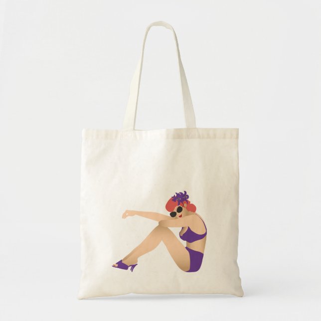 Bolso De Tela Chica Pinup con traje de baño morado (Frente)