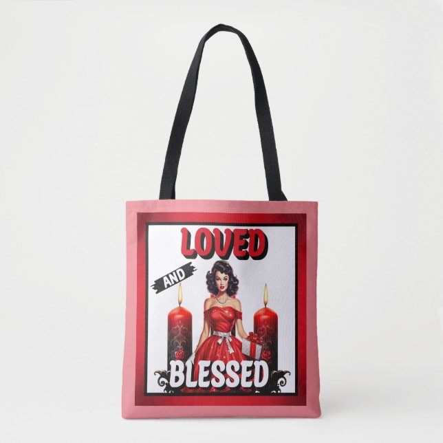 Bolso De Tela Chica Retro Amada y Bendecida (Anverso)