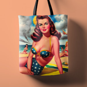 Bolso De Tela Chica Retro Caliente de Playa Vintage