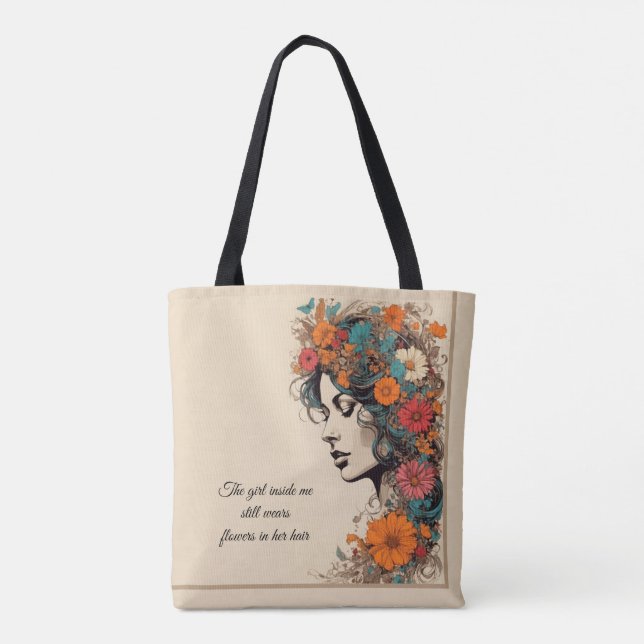Bolso De Tela Chica retro con flores en el pelo (Reverso)