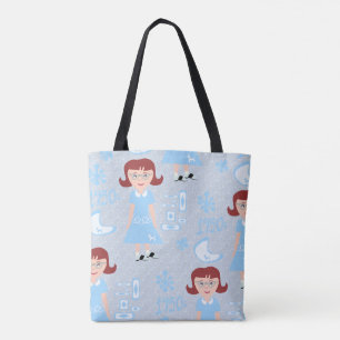 Bolso De Tela Chica Retro Cute Fifties Modelo Azul Ilustrado