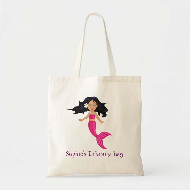Bolso De Tela Chica rosa Mermaid nombre biblioteca (Frente)