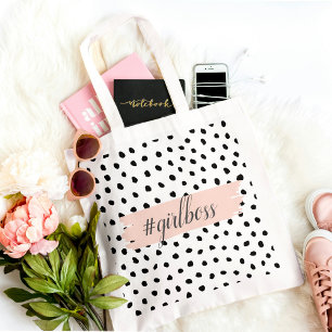 Bolso De Tela Chica rosado moderno y puntos negros