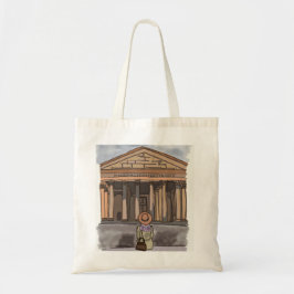 Bolso De Tela Chica sentado frente al Panteón en Roma.