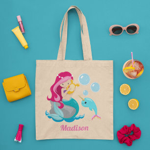 Bolso De Tela Chica Sirena Cute Beach Narwhal Monograma Niños