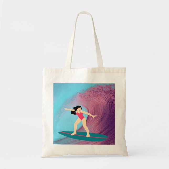 Bolso De Tela Chica surfeando al atardecer. (Frente)