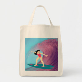 Bolso De Tela Chica surfeando al atardecer.