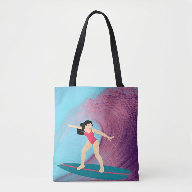 Bolso De Tela Chica surfeando al atardecer (Anverso)