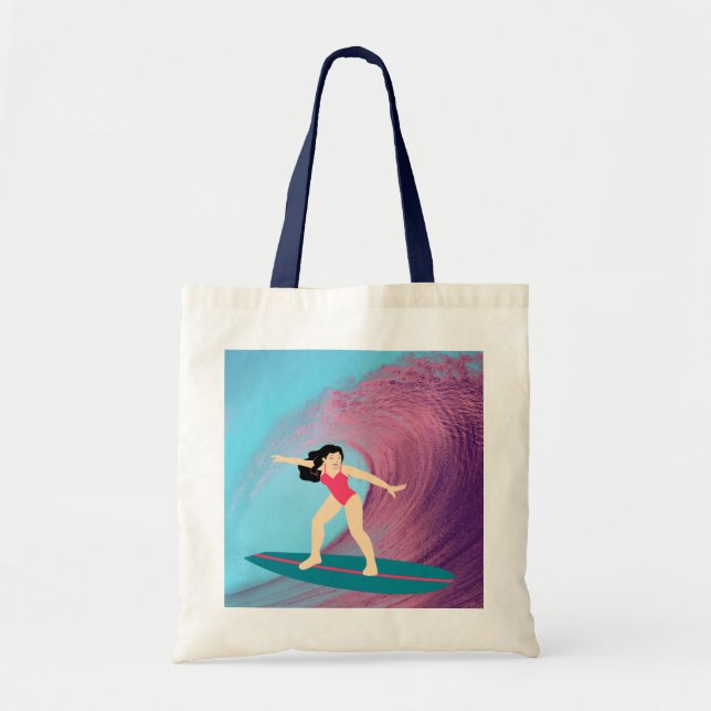 Bolso De Tela Chica surfeando al atardecer. (Frente)