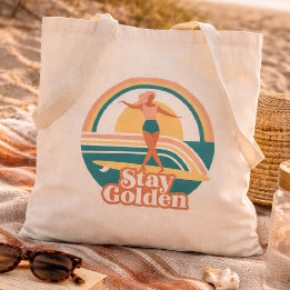 Bolso De Tela Chica Surfista Retro Permanece Dorada Costera
