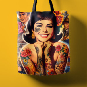 Bolso De Tela Chica Tatuada al Estilo Antiguo