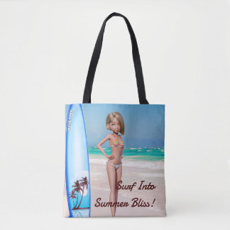 Bolso De Tela Chica Toon Surfer posando a orillas del mar