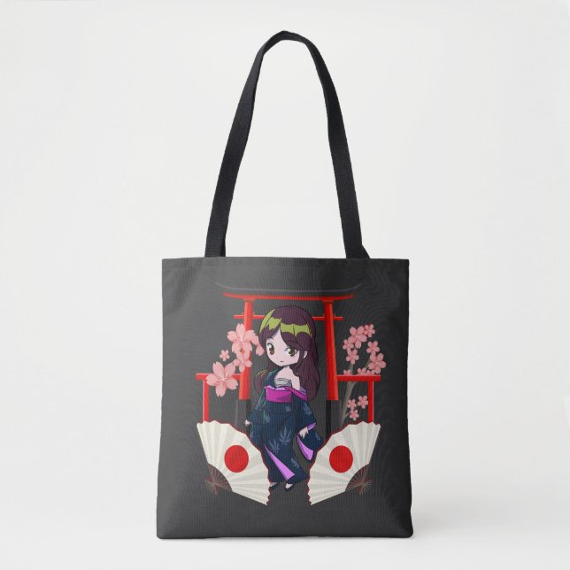 Bolso De Tela Chica tradicional japonés de Chibi (Anverso)