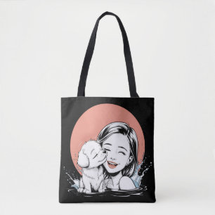 Bolso De Tela Chica y cachorro compartiendo un momento alegre en