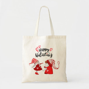 Bolso De Tela Chica y un niño gnome Feliz San Valentín texto