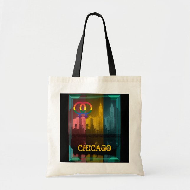 Bolso De Tela Chicago Gay Lesbian Interés Rainbow Wrigley Bldg (Frente)