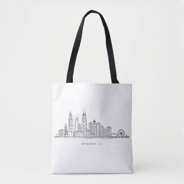 Bolso De Tela Chicago IL Cityscape Illustration (Anverso)