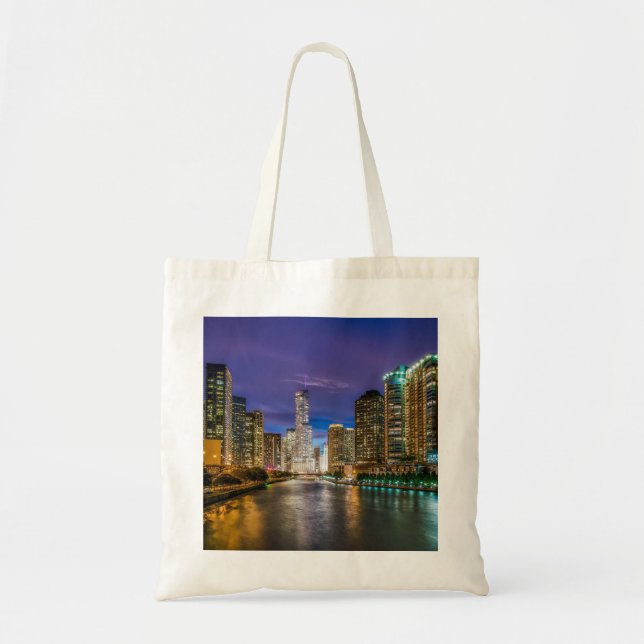 Bolso De Tela Chicago Illinois de noche (Frente)