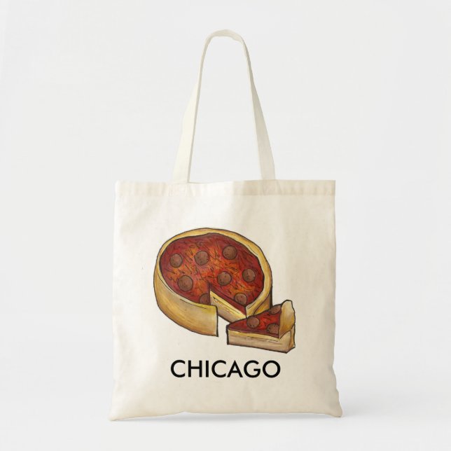 Bolso De Tela Chicago Illinois Deep Dish Pepperoni Cheese Pizza (Frente)