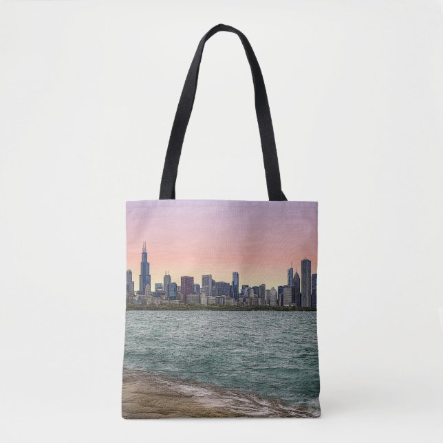 Bolso De Tela Chicago Skyline Painterly (Anverso)