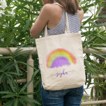 Bolso De Tela Chicas acuarela arco iris guión moderno nombre<br><div class="desc">Mochila de color acuático de moda empata color arcoiris teta personalizada con su nombre de guión de firma y texto en tipografía de moda.          Puede ser un regalo lindo para un chica,  adolescente o joven en un cumpleaños,  dulce 16,  Navidades,  Día de la Madre,  boda o ducha de novia.</div>