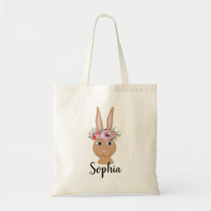 Bolso De Tela Chicas Adorable Easter Bunny Rabbit y Nombre