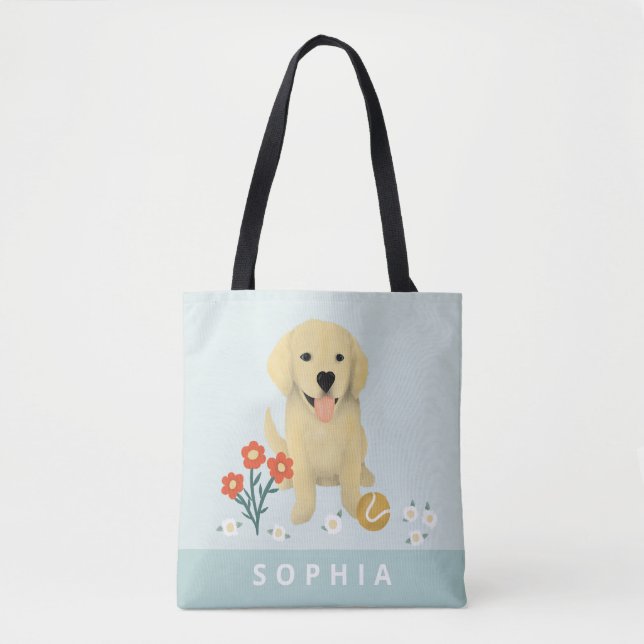Bolso De Tela Chicas Cachorro Cachorro Perro Floral Niños Tote B (Anverso)