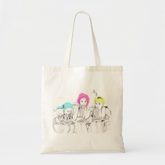 BOLSO DE TELA CHICAS COMIENDO SPAGHETTI (Frente)