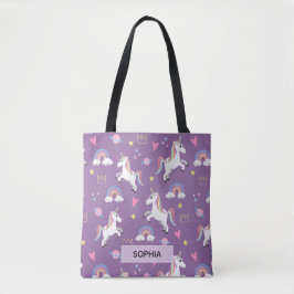 Bolso De Tela Chicas cortan patrón morado de unicornio y nombran
