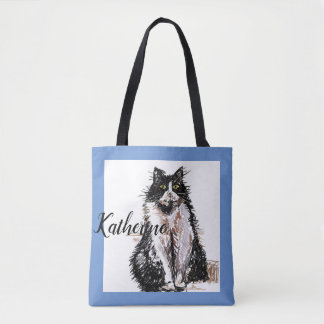 Bolso De Tela Chicas Cuidados Tuxedo Gato Jugando Mascota De Com