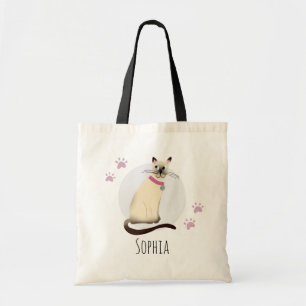 Bolso De Tela Chicas Cute Seal Point Siamese Cat Paw & Name Kids