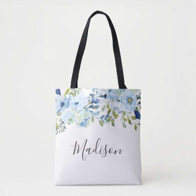 Bolso De Tela Chicas de acuarela azul cielo nombran regalo de cu (Anverso)