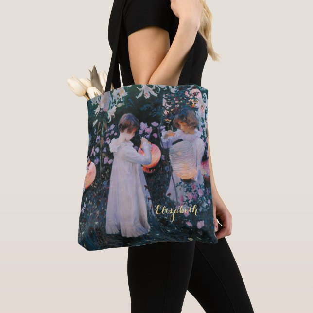 Bolso De Tela Chicas de flores Monogramo de arte de estilo Art N (Detalle)