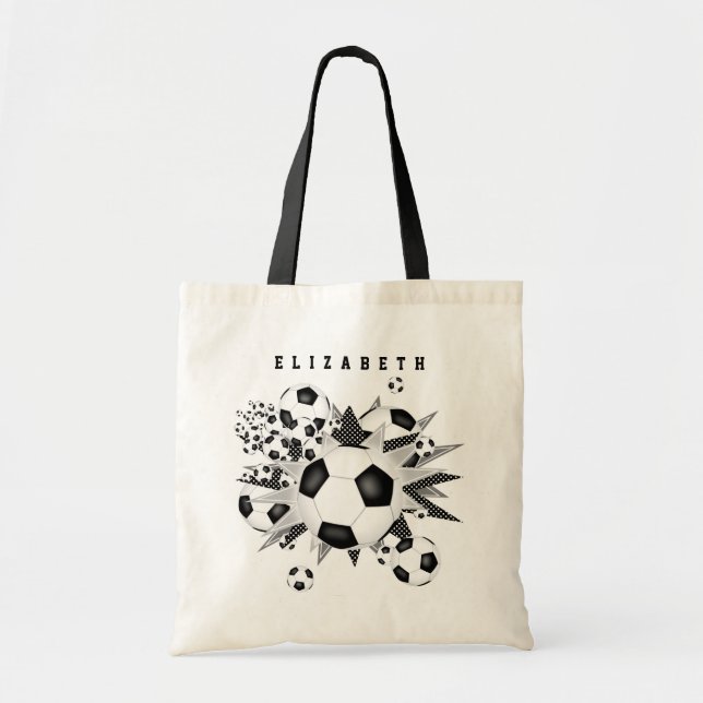 Bolso De Tela chicas de fútbol baloncesto negro gris (Frente)