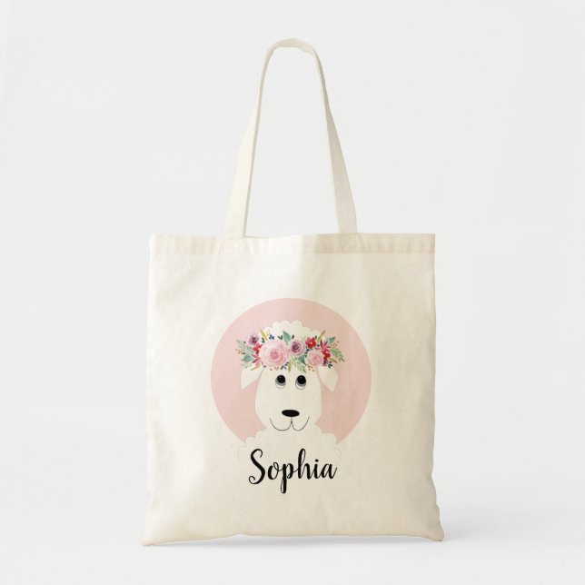 Bolso De Tela Chicas de ovejas florales y nombres modernos (Frente)