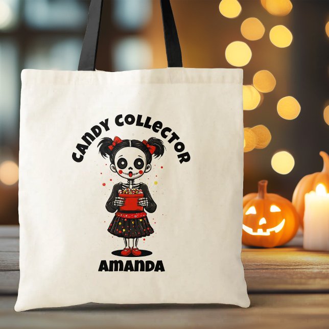 Bolso De Tela Chicas de Skeleton de Cute Candy Collector Hallowe (Cute Candy Collector Skeleton Girls Halloween Tote Bag)