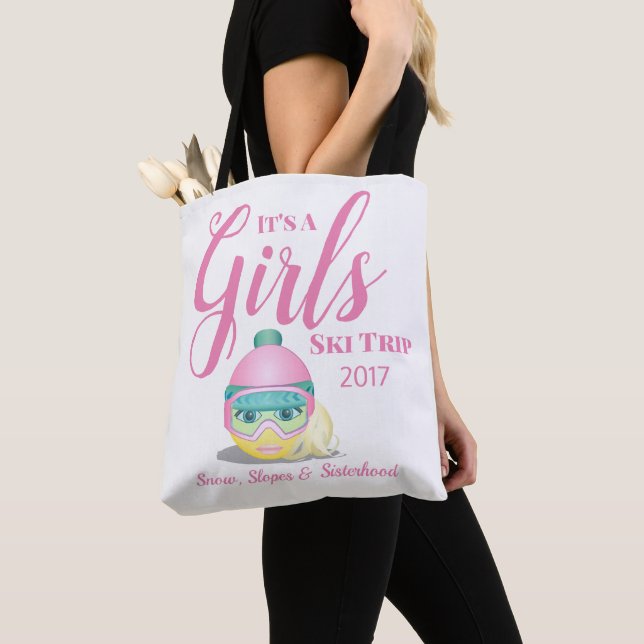 Bolso De Tela Chicas Emoji de esquí de viaje personalizada (Detalle)