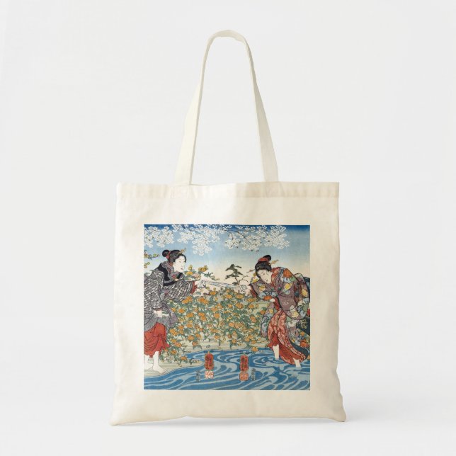 Bolso De Tela Chicas japoneses por el río Ide Tama (Frente)