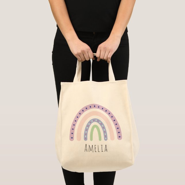 Bolso De Tela Chicas Modestos Personalizados del arcoiris de mod (Anverso (producto))