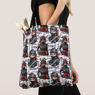 Bolso De Tela Chicas Ninja Anime con diseño de patrón de texto