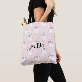 Bolso De Tela Chicas Nombre Escuela de Patrón Rosa de Gato Cuto