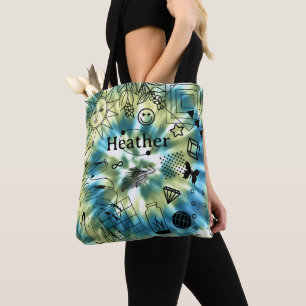 Bolso De Tela Chicas Nombre Personalizado Boho Tie Dye Tote Bag