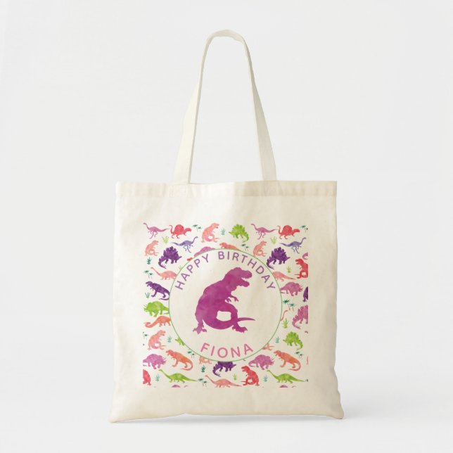 Bolso De Tela Chicas personalizados dinosaurio T-Rex del feliz (Frente)