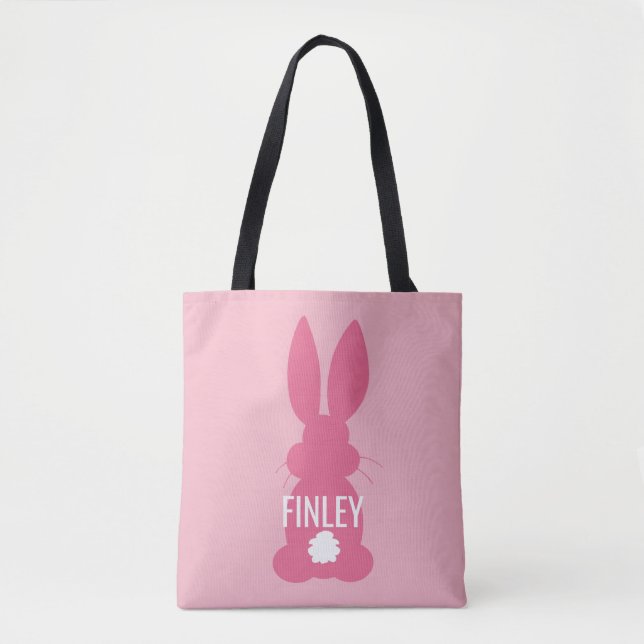Bolso De Tela Chicas personalizados Pascua rosados de la silueta (Anverso)